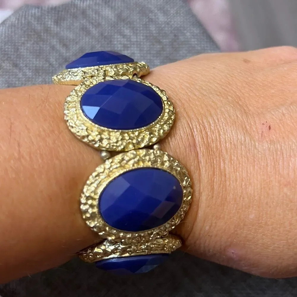 Faux Gold and Blue Beaded Bracelet